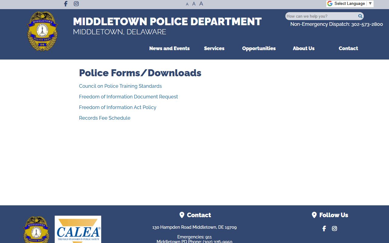 Middletown Criminal Court Records police forms and downloads page