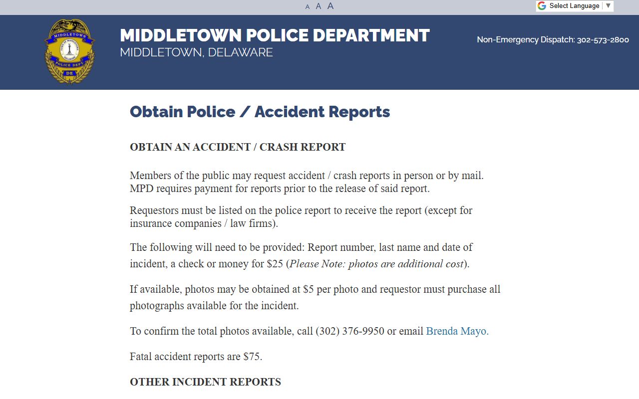 Middletown Criminal Court Records police reports page with request steps