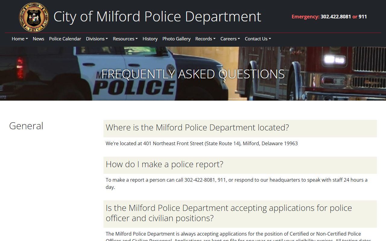 Milford Criminal Court Records Milford Police FAQs page