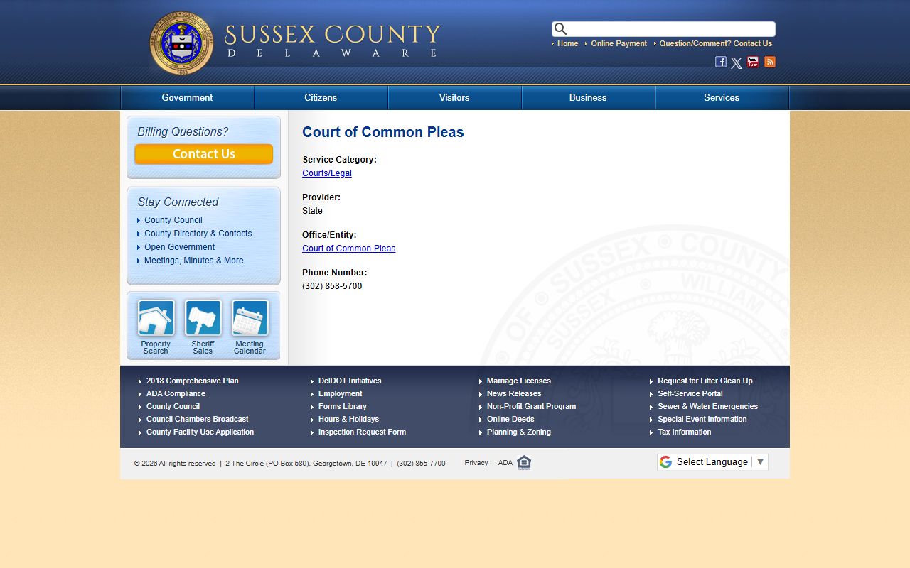Sussex County Criminal Court Records Court of Common Pleas Georgetown