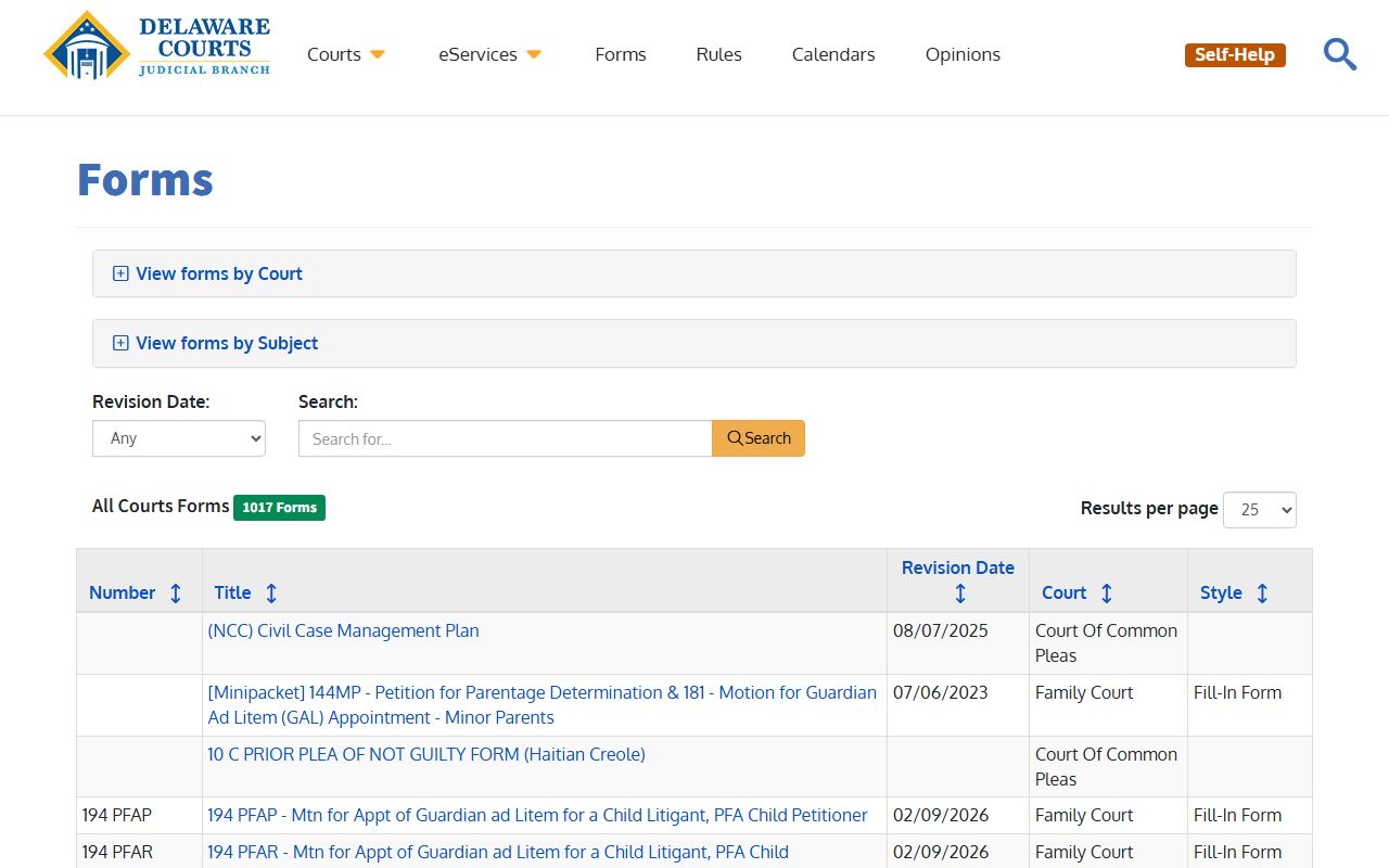 Delaware Criminal Court Records court forms repository